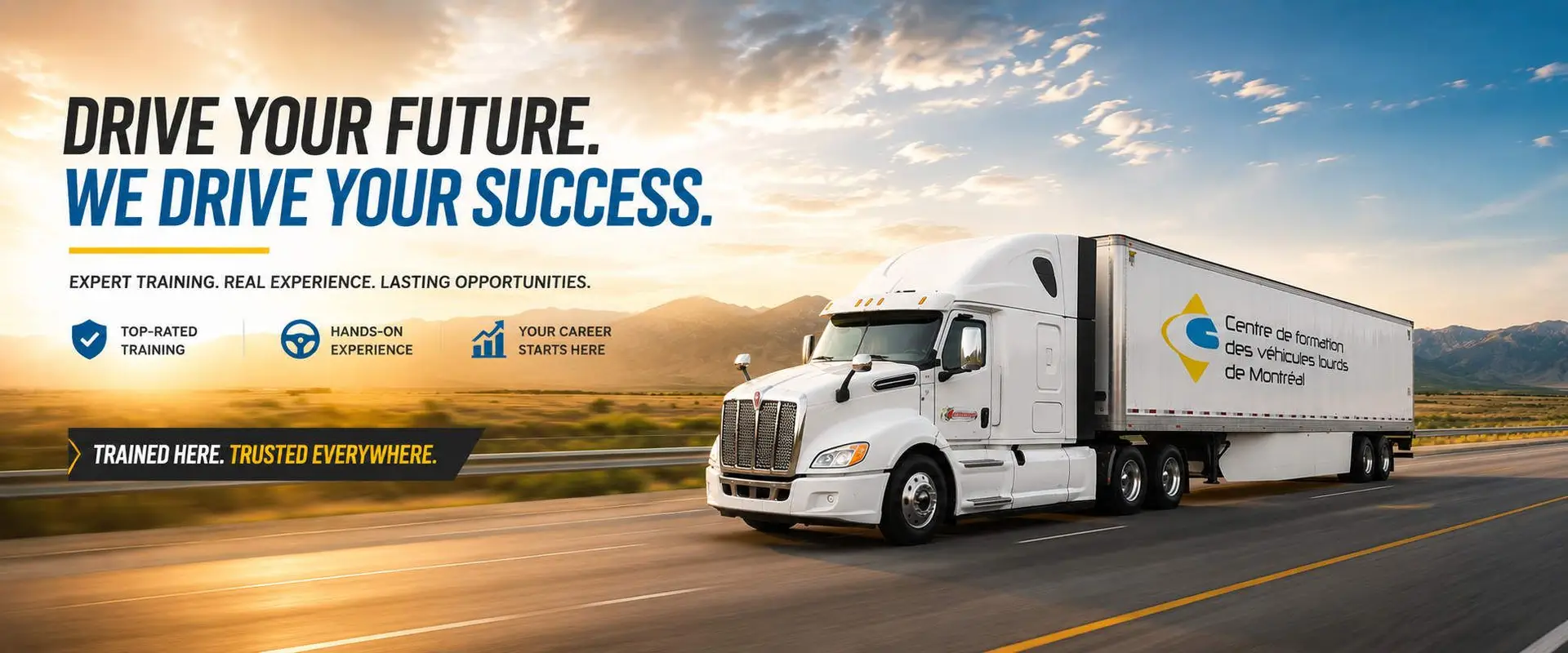 Class 1 License Quebec student training with a professional semi truck at CFVLM Truck Driving School Montreal
